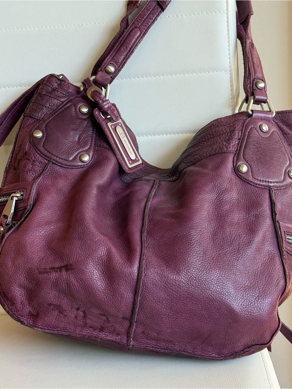 b. makowsky Plum Soft Leather Hobo Shoulder Bag with Silver Hardware